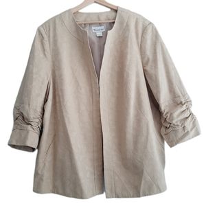 🍒 TANJAY - New Brocade Open Front Gathered Sleeve Blazer Jacket Cream Sz 24 W